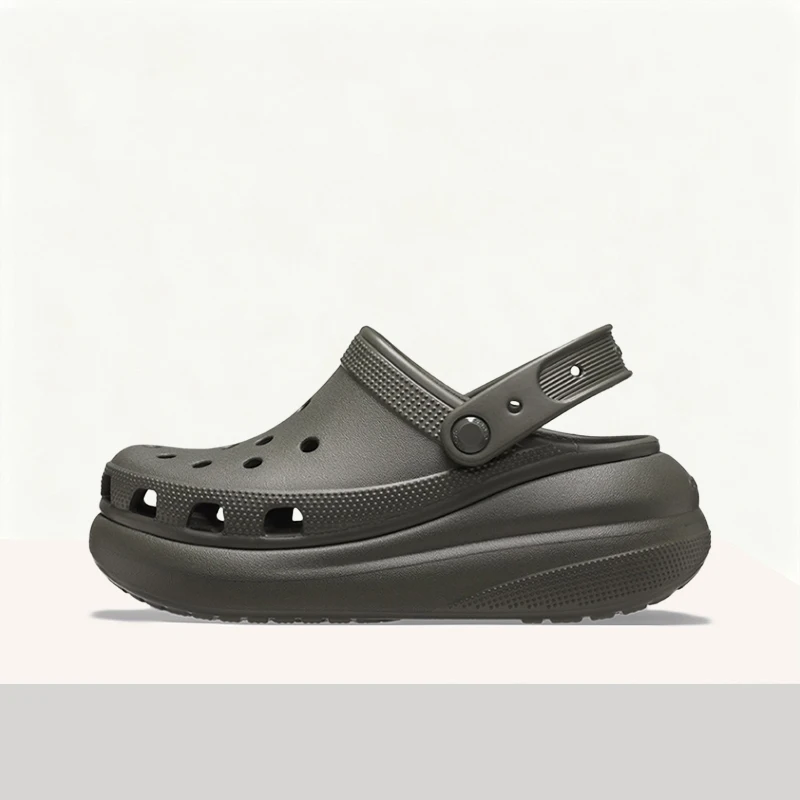 Crocs Classic Crush Clog Olive Green Retro Versatile Durable Lightweight Comfortable Breathable Slip-On Unisex Shoe 207521-3J5