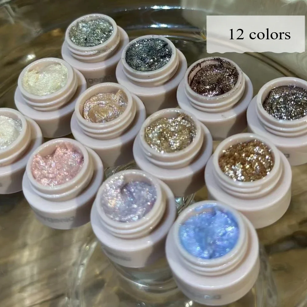 12pcs 2g Bright Fairy Powder Cream Nail Solid Pigment Crystal Nail Material Aurora Chrome Glitter Paste Charm Manicure Flash