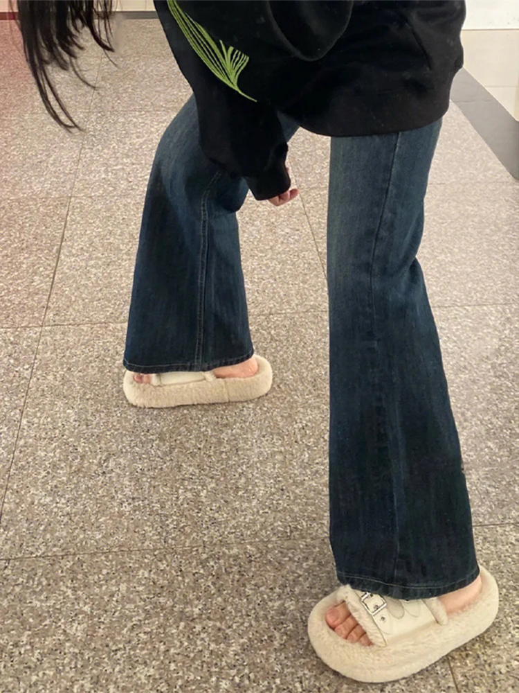 

American Retro High Waist Bell Bottom Jeans Women's Spring Autumn Loose Slim Straight Wide Leg Long Pants Casual Cotton Denim