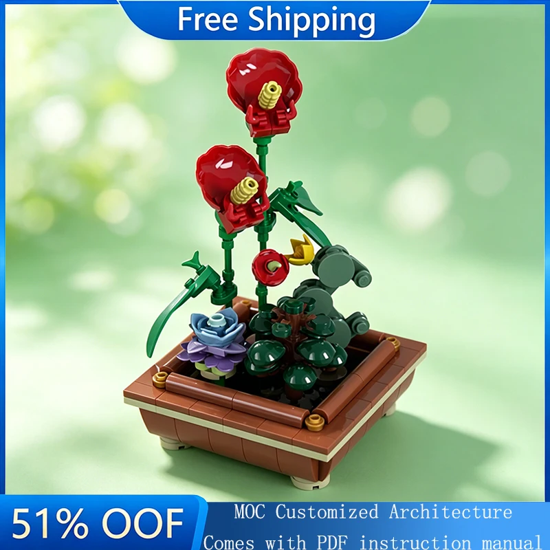 

283 Parts MOC Daily Decoration Series Small Plants In Bonsai Pots Model Custom Puzzle Bricks DIY Creative Assembly Puzzle Gifts