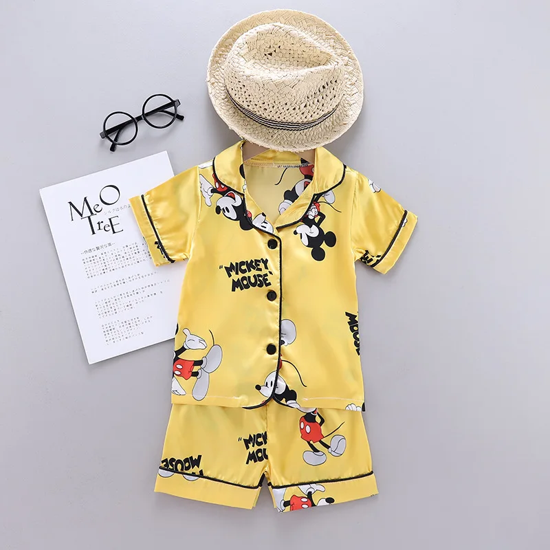 2 3 4 5 year Summer kids Pajamas Suit Thin ice silk Clothes Set Top Shorts 2PCS Baby Clothing Set For Boys girsl Kids Clothes