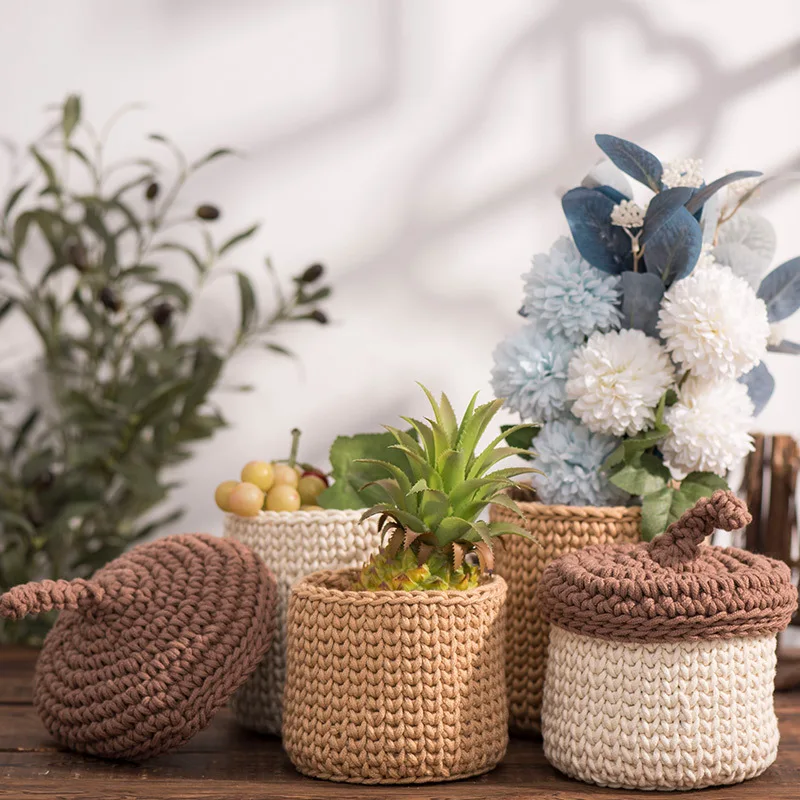 Handmade Woven Storage Basket Cotton Rope Hook Woven Plant Potted Plant Decoration Tabletop Ornaments