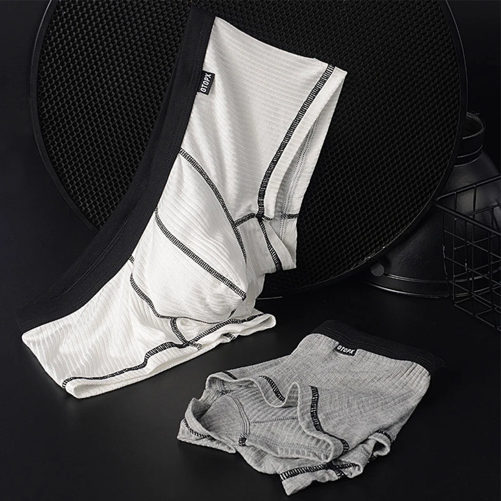 Modal Fabric Mens Fashion Ribbed Boxers Shorts Low Rise Breathable Underwear Mini Boxer Bulge Pouch Sexy Panties