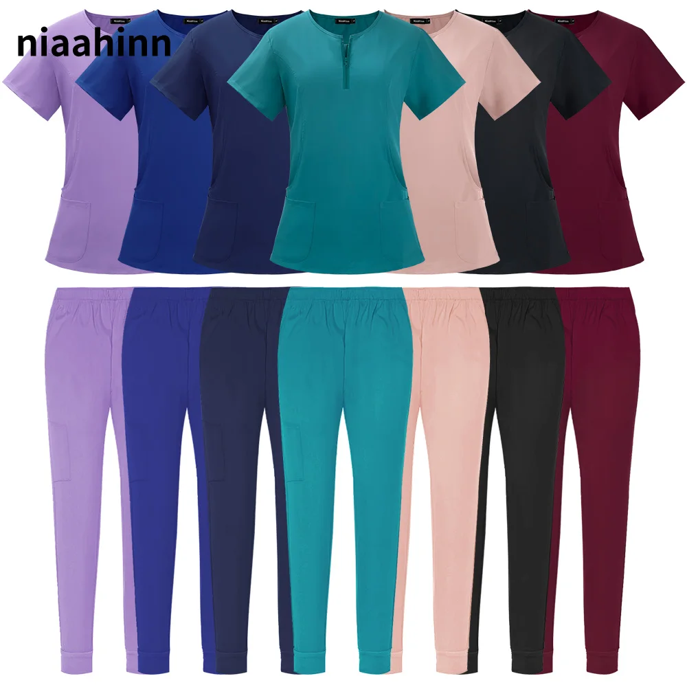 Wholesale Custom Scrubs Suit Pet Hospital Uniforms Medical Nurse Uniform Jogger Type Nurse Workwear Scrub Sets Nurse Accessories