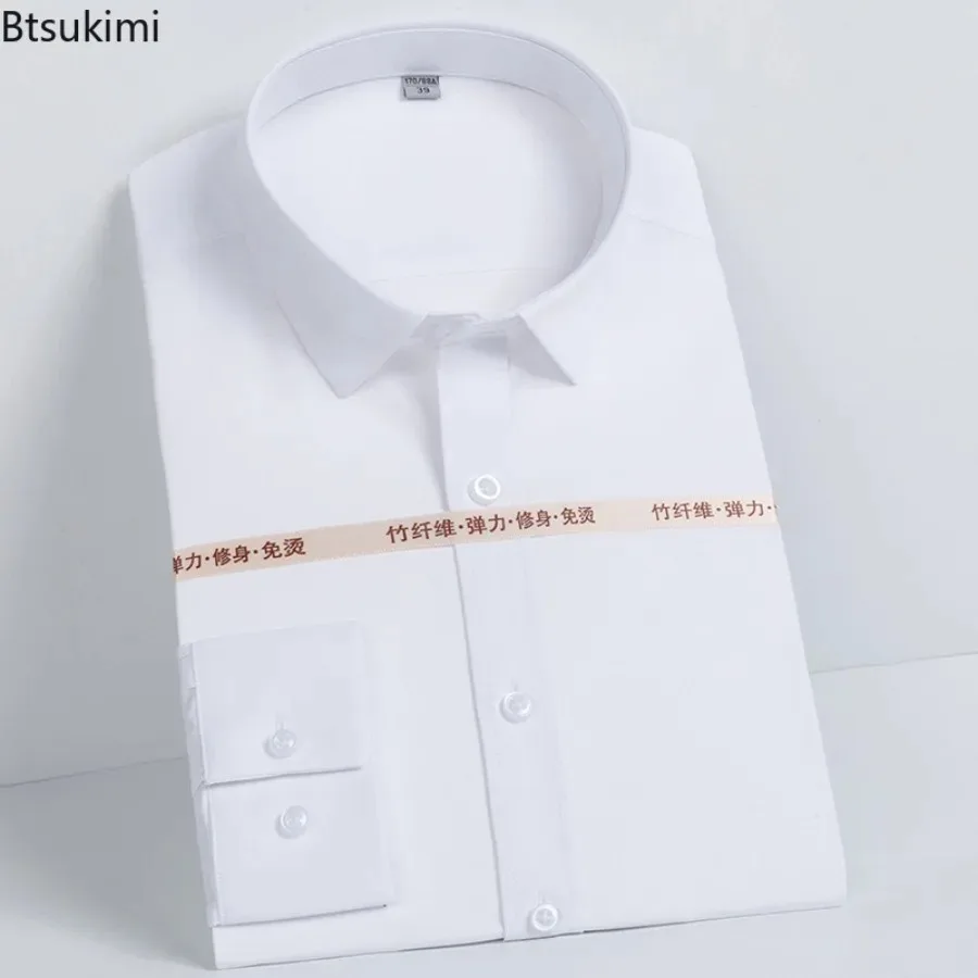 2026 New Men's Long-sleeved Dress Shirts Spring Autumn Business Casual Lapel Buttons Formal Shirts High-end Classic White Shirts