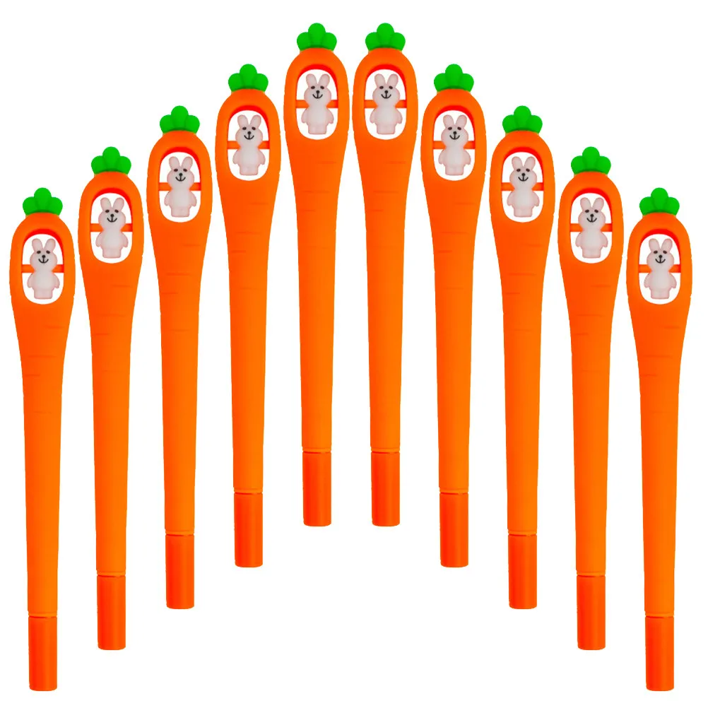 

10Pcs Rabbit Carrot Gel Ink Pens Cute Cartoon Shape Student Writing Pen for School Office Prize Gift Lovely Silicone