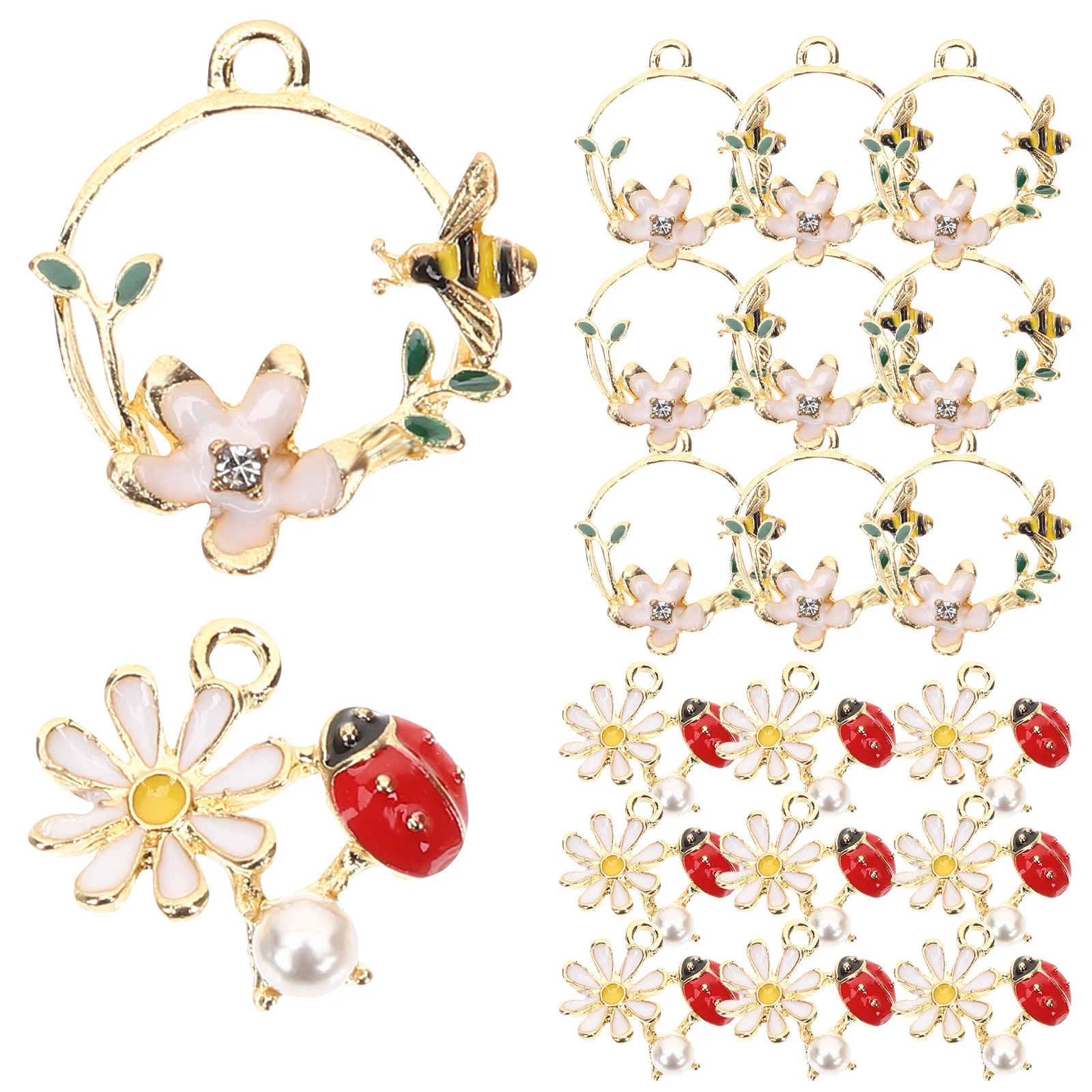 20Pcs Smooth Edged Ladybug Bee Flower Charms for Unique Jewelry Making Necklaces Bracelets Earrings Flower Charms