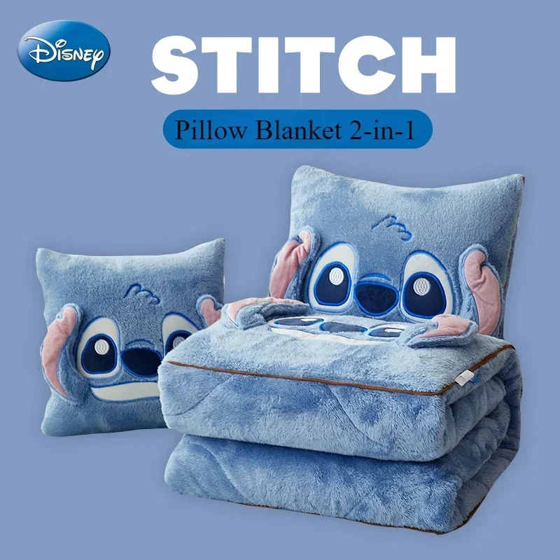 Sanrio Disney Stitch Deken Winter Nieuwe Stitch Hello Kitty Geborduurd Kussen Deken 2-in-1 Sofa Kantoor Dutje Deken Kerstcadeau