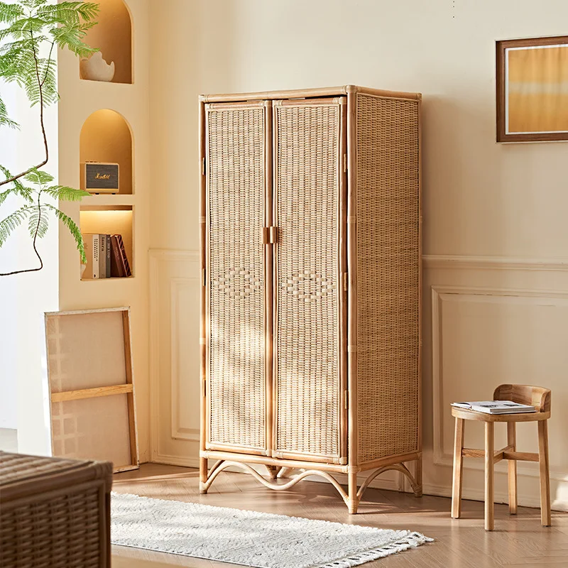 LMM Japanese-style bedroom Home Wabi Sabi B & B Medieval rattan double-door storage cabinet