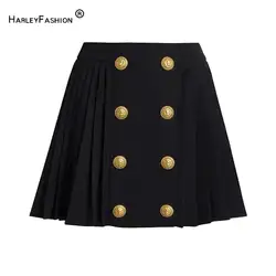 2024 Newest Solid Designed Double-breasted Lady Casual Fashion High Quality Office Mini Pleated Skirt