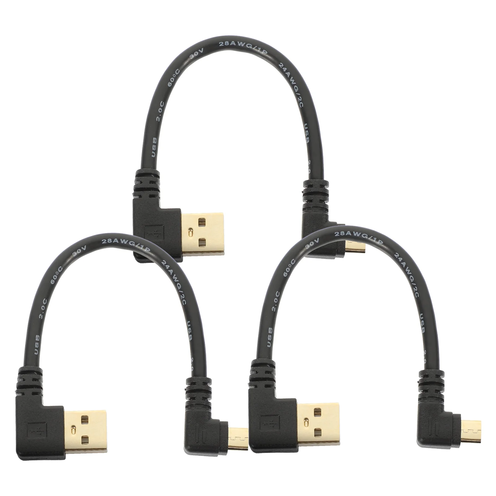 

3 Pcs Micro USB Cable Extension Angled Charging to Weave Gold Plated Zinc Alloy
