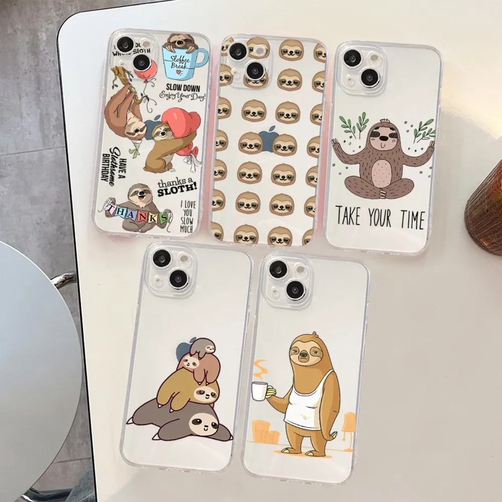 Cute Sloth Animals Phone Case For iPhone 15 14 13 12 11 Pro Max Mini X Xs XR 6 7 8 Plus SE 2020 Transparent Case