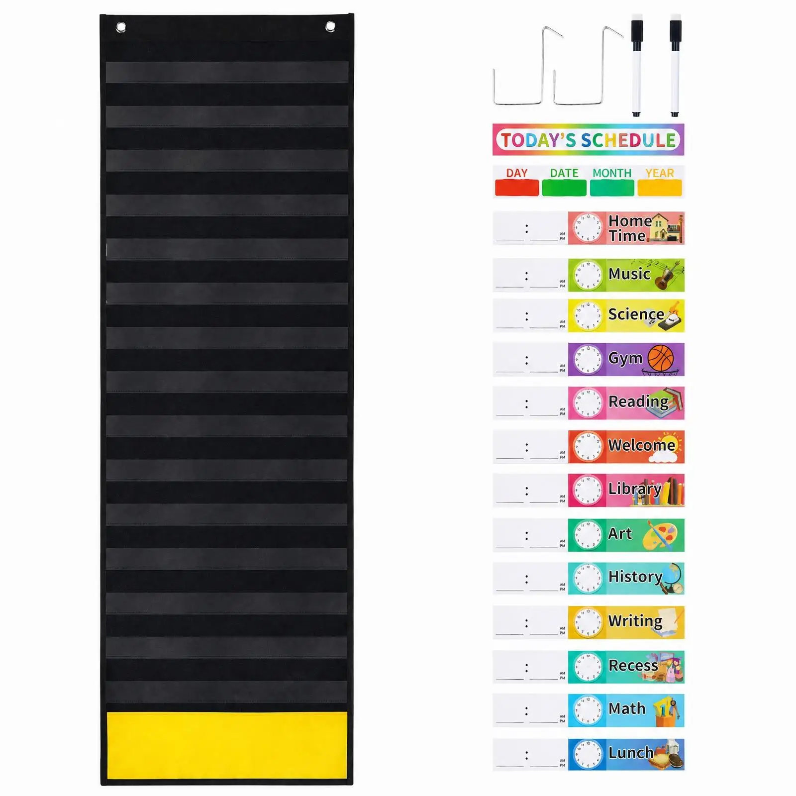 Wall-Mounted Scheduling Pocket Chart Reusable Daily Schedule Pocket Chart Easy to Hang Long-Lasting for Teachers