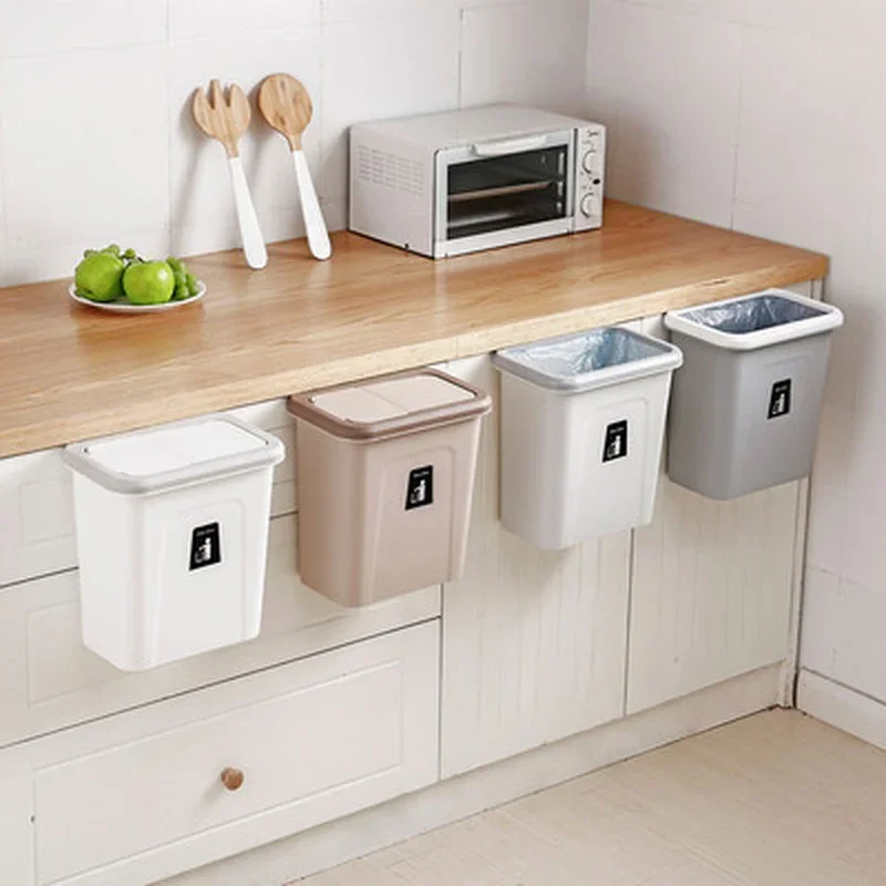 

7L Wall Mounted Trash Can Bin With Lid Waste Bin Kitchen Cabinet Door Hanging Trash Bin Garbage Car Recycle Dustbin Rubbish