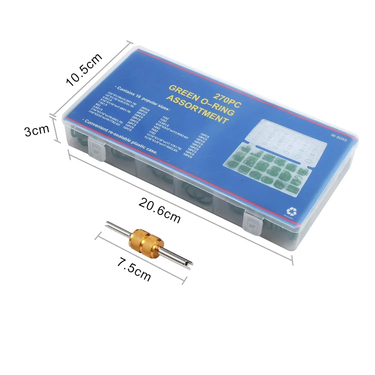 مجموعة حلقات O 270 قطعة مكونة من 18 مقاسًا مجموعة متنوعة من حلقات O لتكييف هواء السيارة مع أداة إزالة الصمام الأساسية للأجهزة المنزلية (أخضر)
