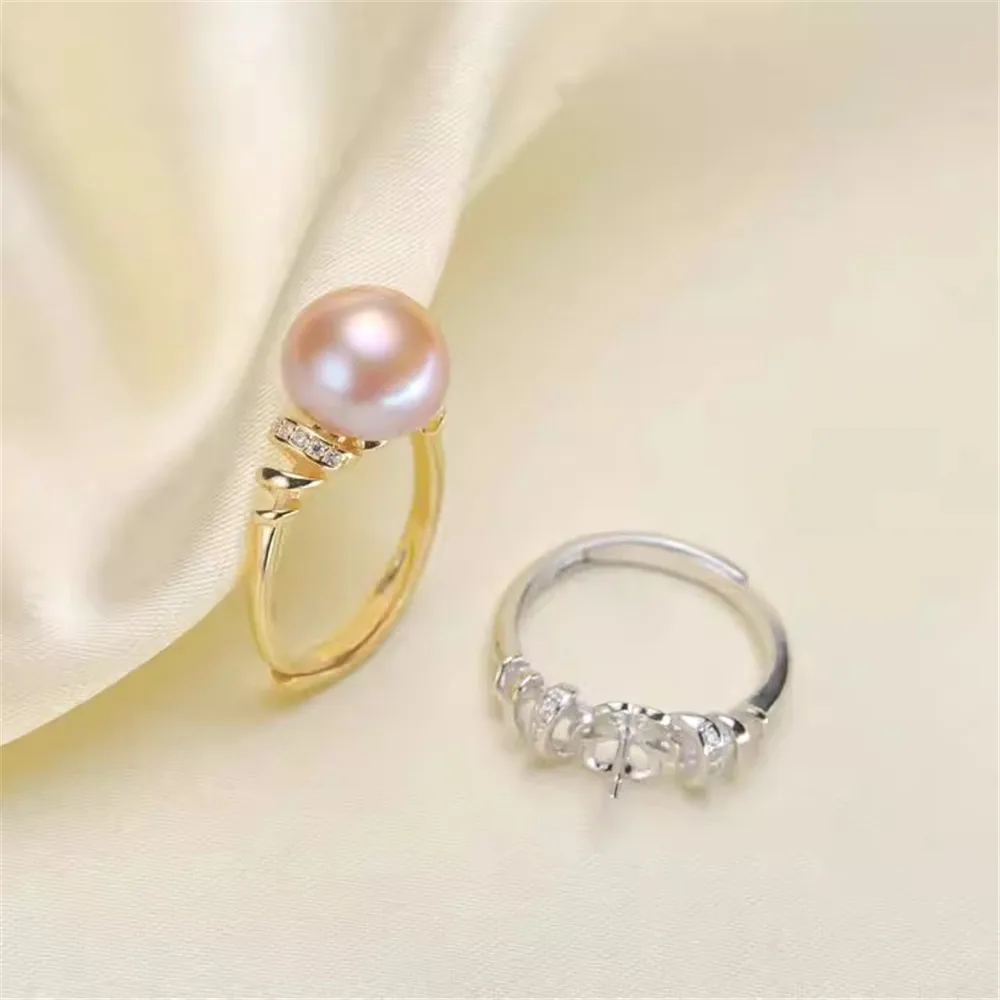 

DIY Pearl Ring Holder Accessories S925 Silver Adjustable Fashion Ring Empty Holder Fit 9-11mm Round Flat Beads Z213