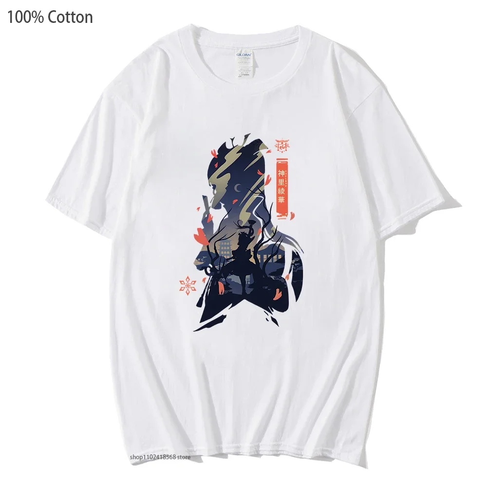 Ayaka Kamisato T-Shirts for Men Genshin Impact Graphic Printed Tshirt Game Cartoon Harajuku Tees 100% Cotton Streetwear Men Tops