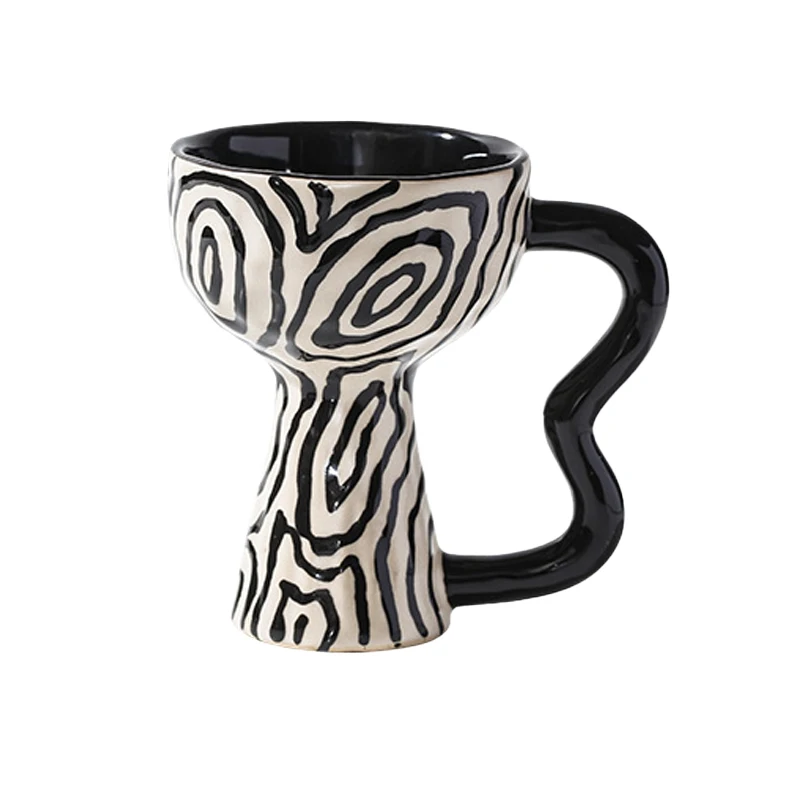 

Vintage High Footed Coffee Cup Ceramic Mug Handmade Creative Art Dessert Ice Cream Cup Funny Mug