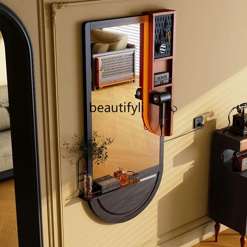 مدخل كامل طول مرآة غرفة المعيشة خمر الحائط مرآة تزين الحمام النمط الفرنسي رف تخزين متكامل