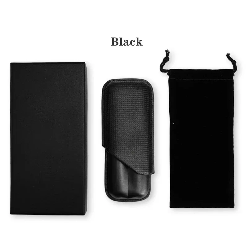 

Black Cigar Case Portable Cigar Tube Bag Holder Mini Humidor Travel 2 Pcs Cigars Accessories Man Christmas Gift Box