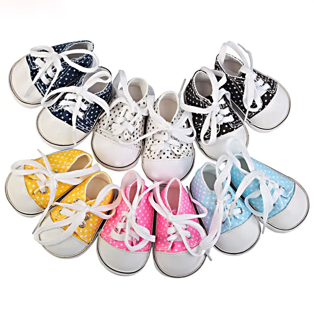 7cm Children 18 Inches Doll Birthday Gifts Doll Shoes Doll Accessories Wave point Shoes Canvas Shoes