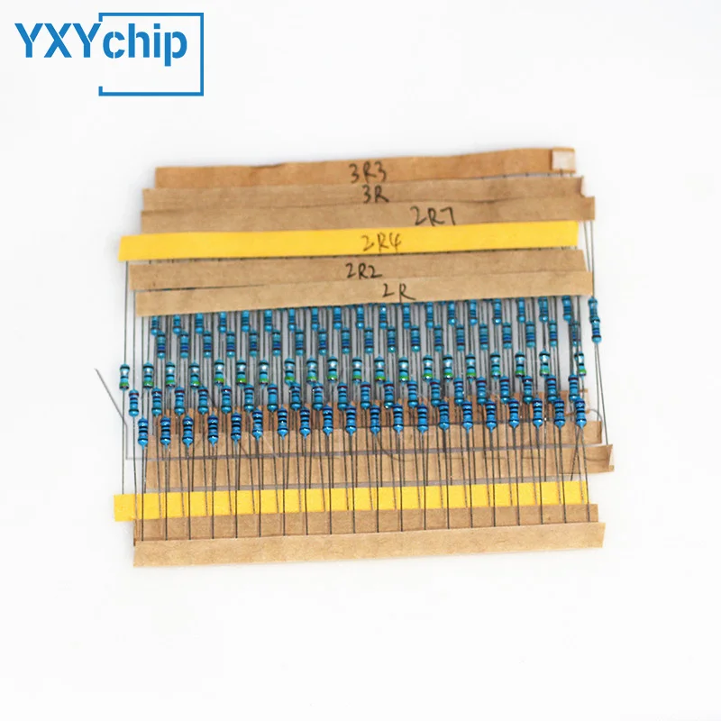 100/120PCS 1/4W Metal Film Resistor Kit 0.25W 1% Resistance 2R 2.2R 2.4R 2.7R 3R 3.3R Ohm for Car Airbag Repair Resistors