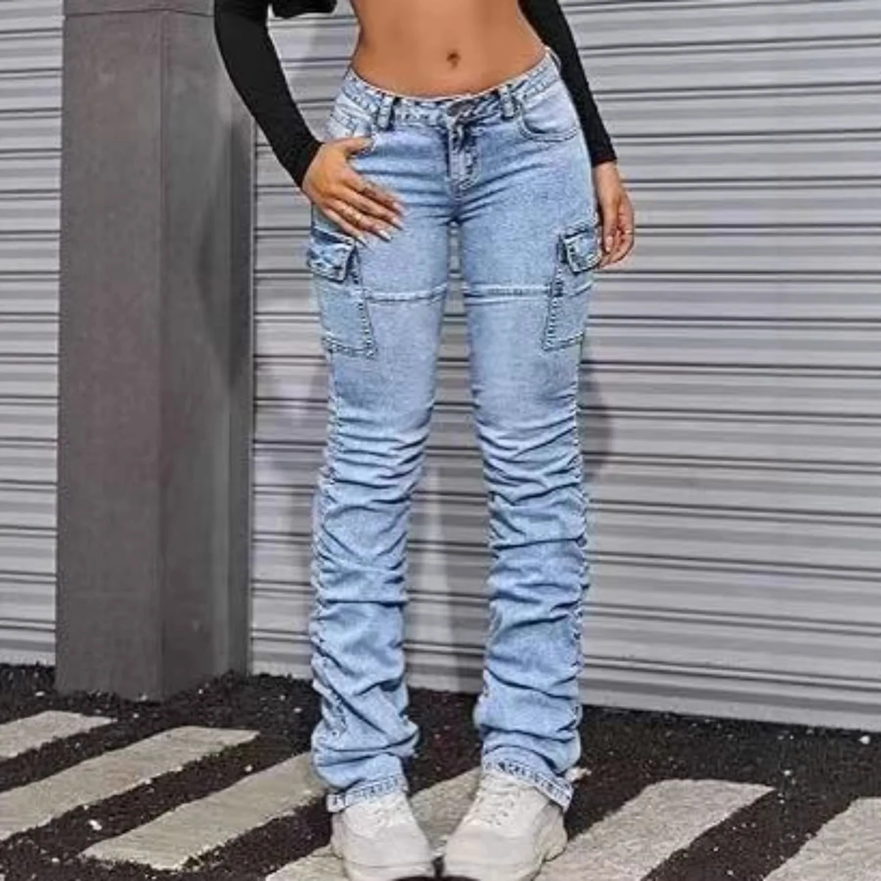 2026Jeans Men Pants Wash Solid Color Multi Pockets Denim Mid Waist Cargo Jeans Plus Size Fahsion Casual Trousers Male Daily Wear