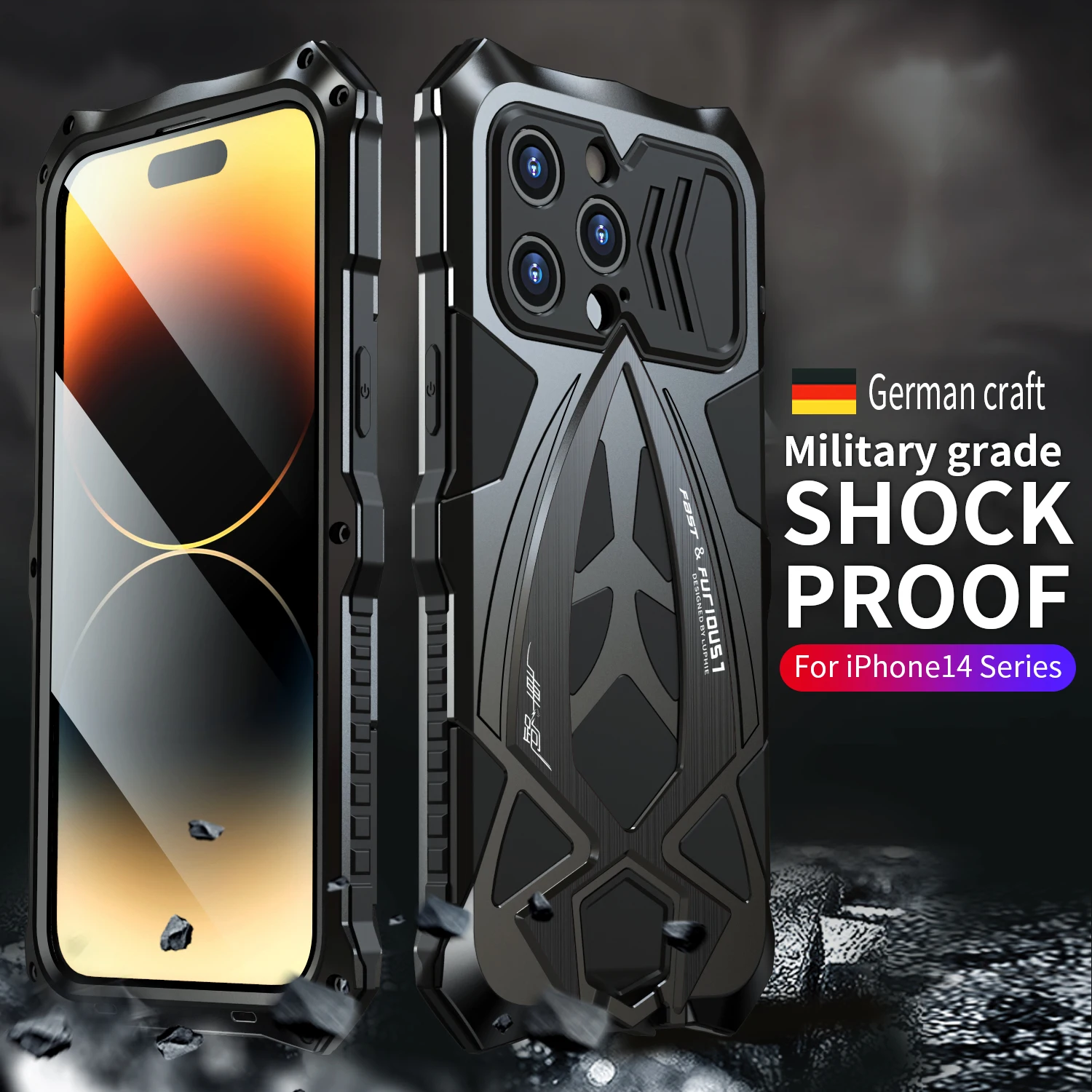 Metal Bumper Armor Hybrid 360 Heavy Duty Shockproof Case for IPhone 14 Pro Max 14ProMax 14Pro IPhone14 I Phone Full Body Cover