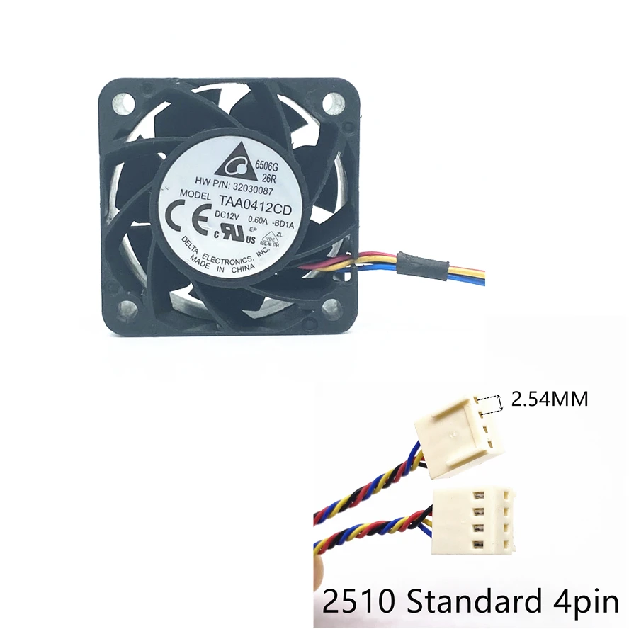 Delta-Computer CPU Axial Blower Ventiladores de refrigeração, ventilador do servidor, inversor, DC, 12V, 0.6A, 4Pin, TAA0412CD, 40x40x20mm, 40mm, 4020, 4cm