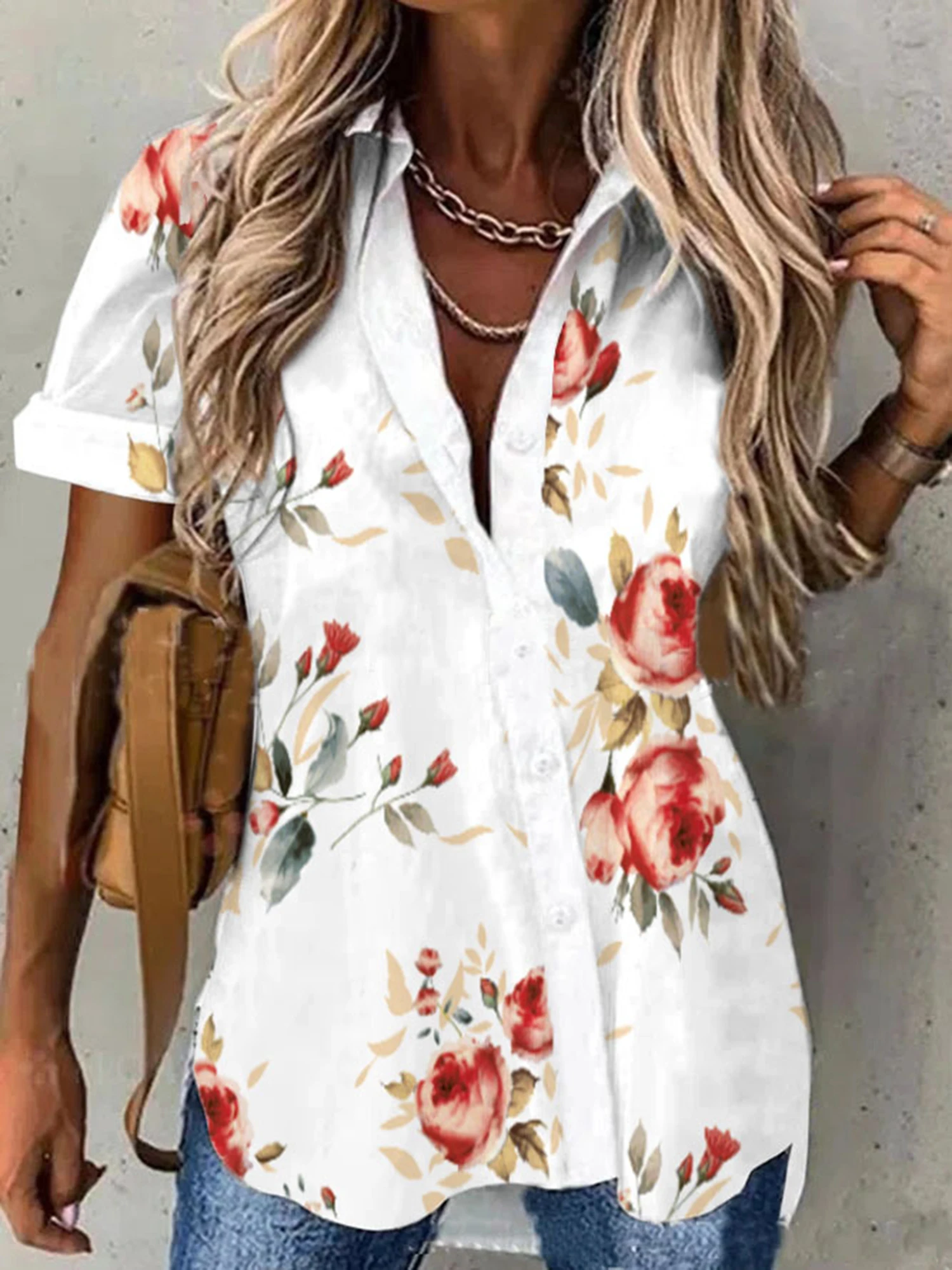 2024 Europe and the United States summer new women's casual fashion printed shirt button-down shirt cardigan woman
