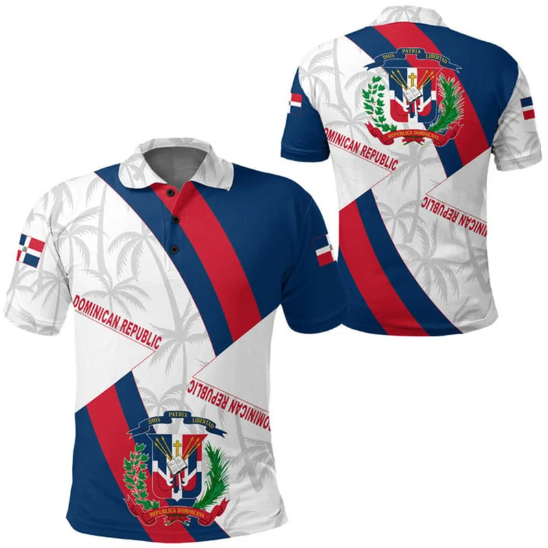 Dominican Republic Flag Men's Polo Shirts Summer 3d Print Tee Shirts Tops Casual Streetwear Short Sleeve Loose Lapel Button Tee