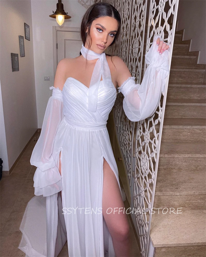 Pretty Sweetheart Long Wedding Dresses Dress A-Line Bridal Gowns Robes Vintage Sexy Split Detachable Sleeves Vestidos De Novia