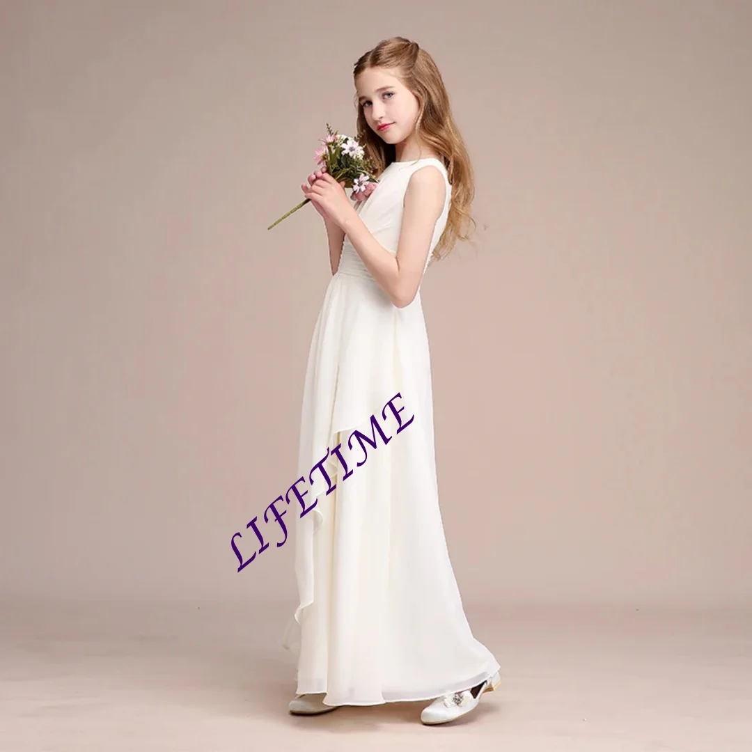 

Рождественское платье/Нарядное платье для девочек/Платье/Скромные нарядные платья/Свадебные платья/Шифоновое платье в пол без рукавов с круглым вырезом