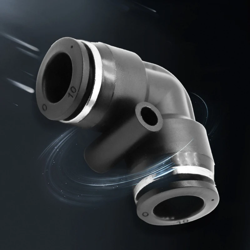 Black L-Type 2-Way Quick Coupler Fittings PV4-PV16 90° Elbow for Pneumatic Tubing, Air Hose & Industrial Automation Systems