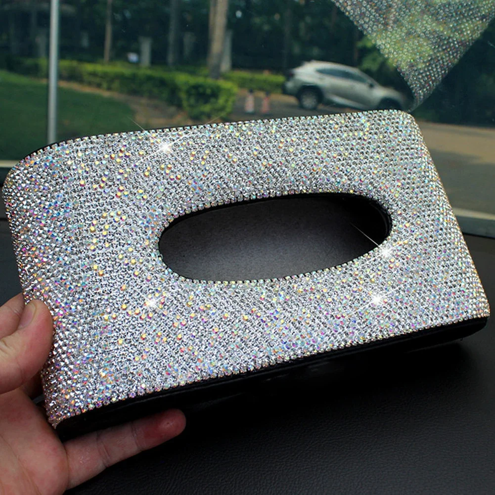 Sparkly Crystals Leather Car Tissue Box w/ Wild Leopard Luxury Fashion Towel Paper Cover Case for Car Home Office Use Red White