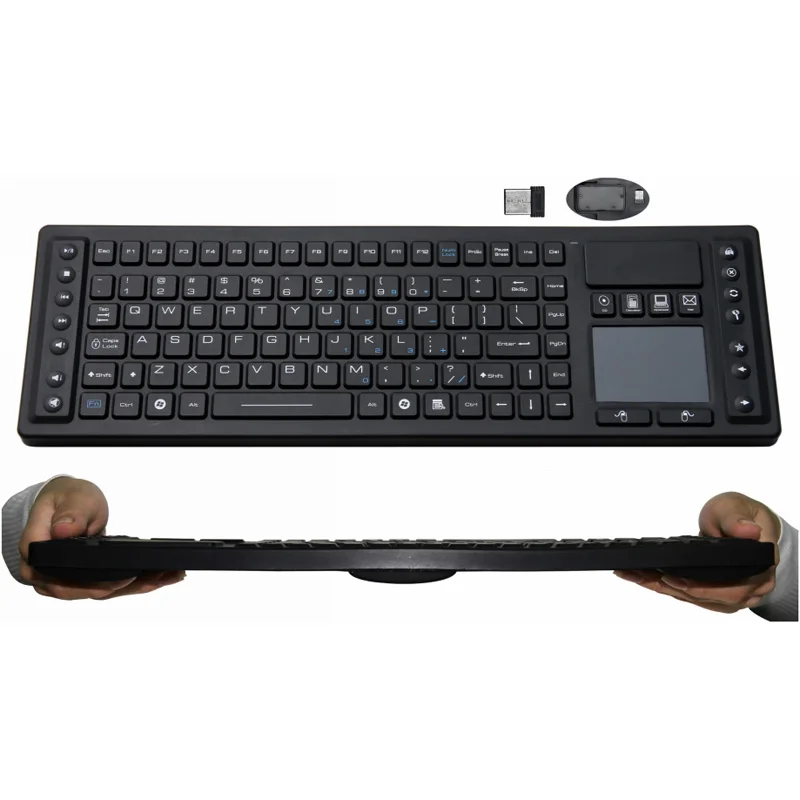 IP68 Waterproof Washable RF 2.4G Wireless Industrial Medical Silicone Keyboard with Touchpad and Multimedia Keys