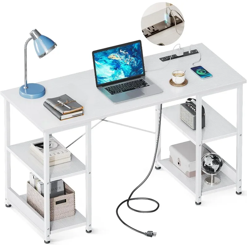 

40 Inch Small Writing Desk with Power Outlets & USB Charging Port, Computer Desk for Small Spaces Home Office, Student