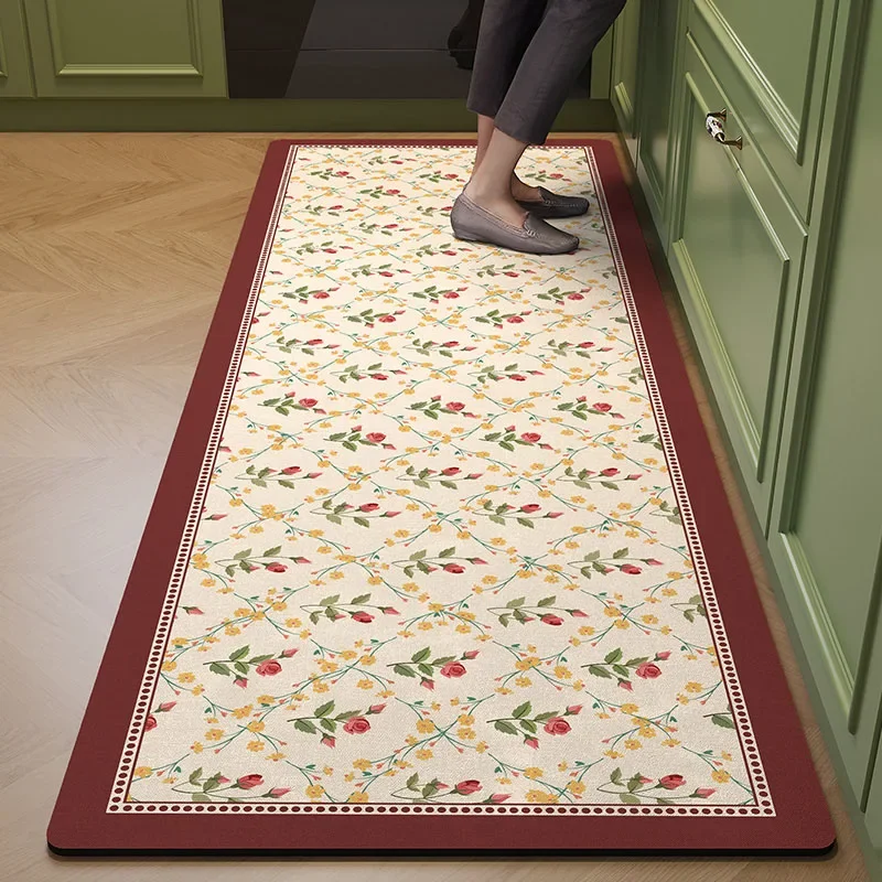 

Carpet for Kitchen Floor Mat Leather Pvc Carpets Waterproof Oil-proof Foot Mats Home Decoration Flower Rug Ковер На Кухню 주방바닥매트