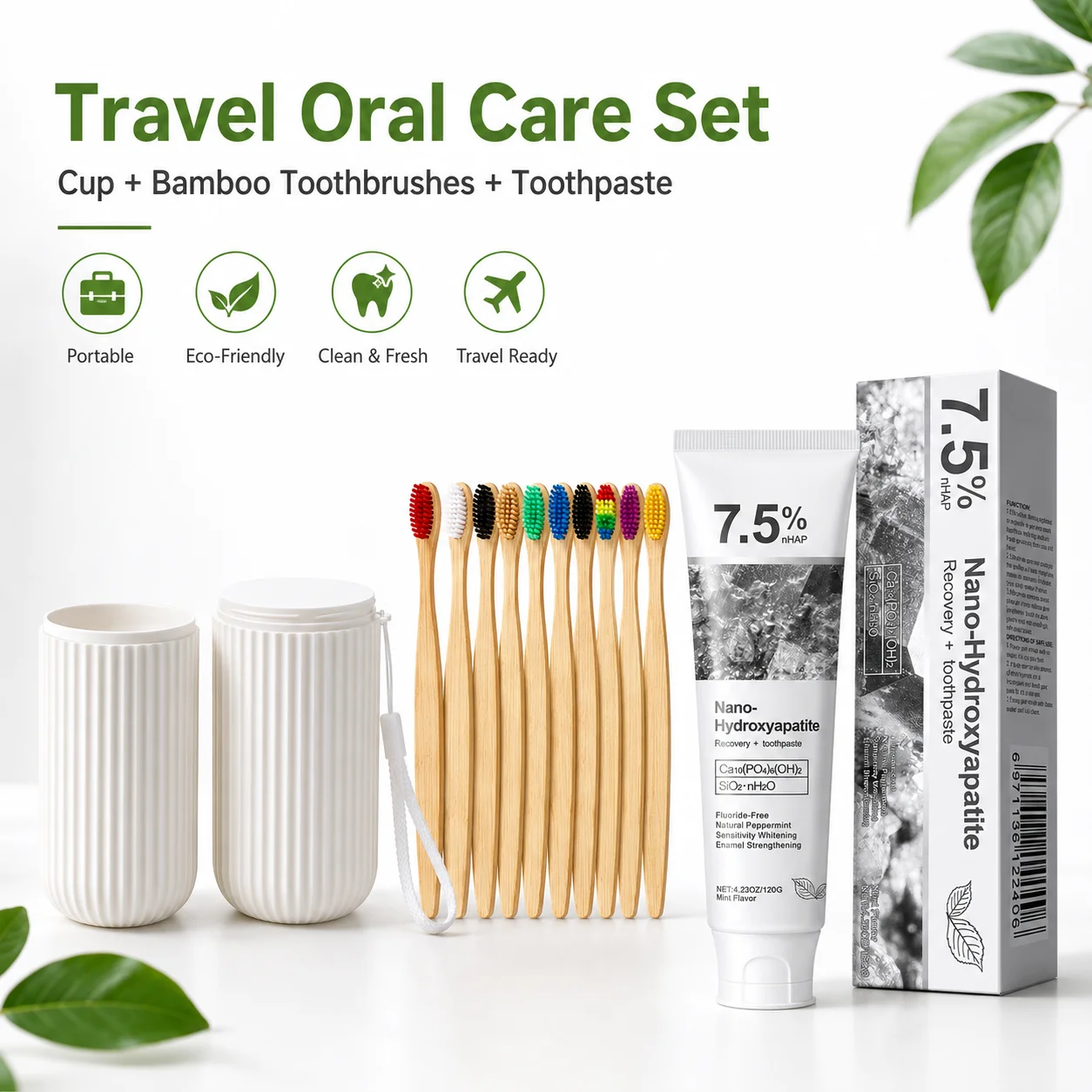 10Pcs Bamboo Toothbrushes 1Pc Travel Tooth Cup 1Pc Toothpaste Set Soft Bristle Portable Oral Care Kit For Travel Bathroom