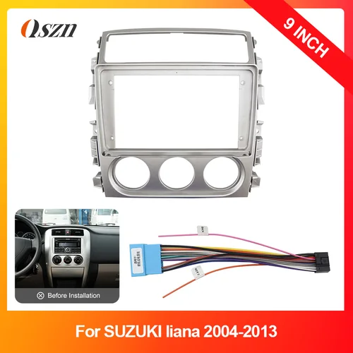 Fascia de coche de 9 pulgadas para SUZUKI liana 2004-2013, adaptador de marco de DVD, Radio estéreo, Audio, unidad principal de tablero, Kit de Panel de arnés de navegación