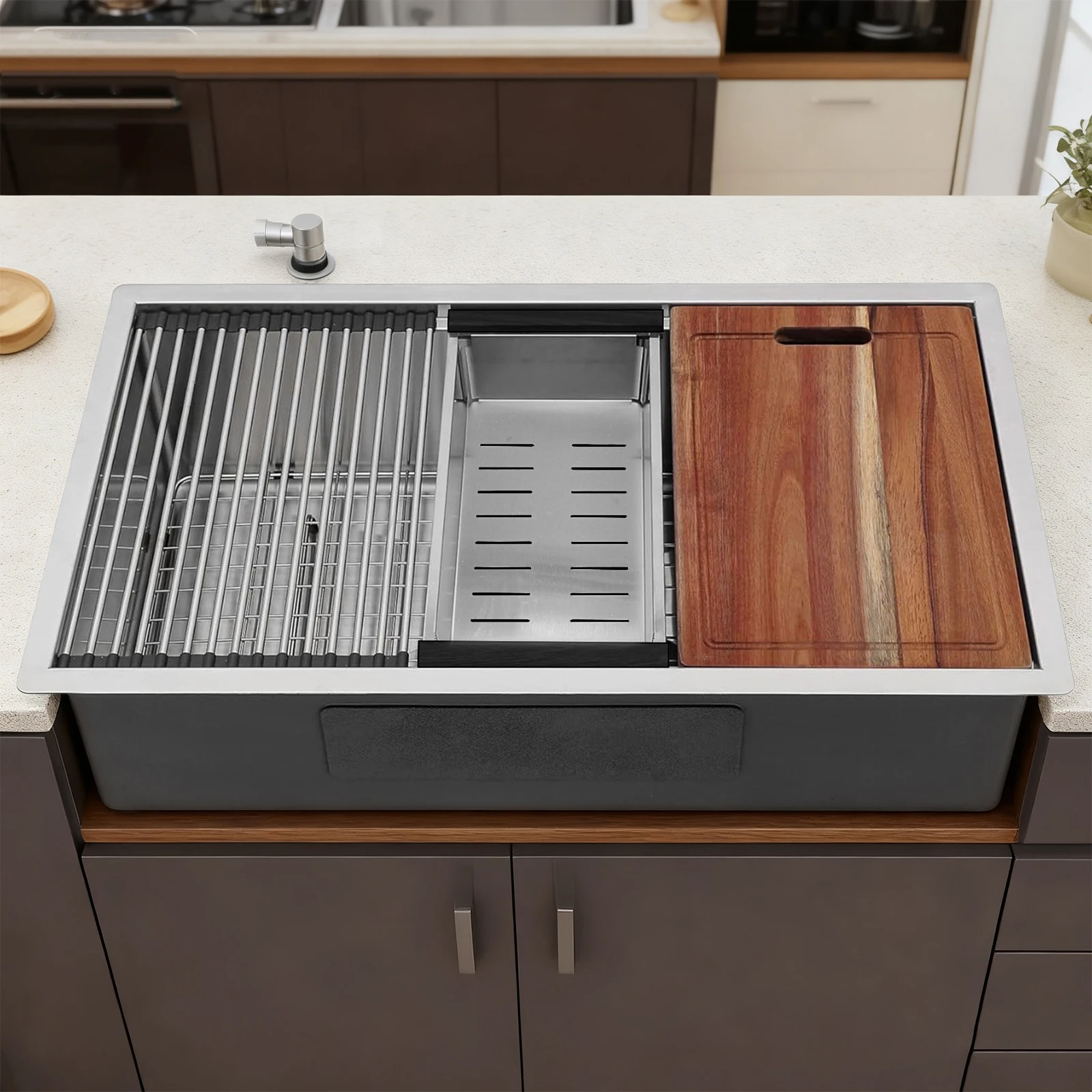 

Кухонная мойка 30/33 дюйма, встраиваемая, с нижней корзинкой-фильтром, верхним креплением, одинарная чаша, 16-й класс толщины, быстрое сливо