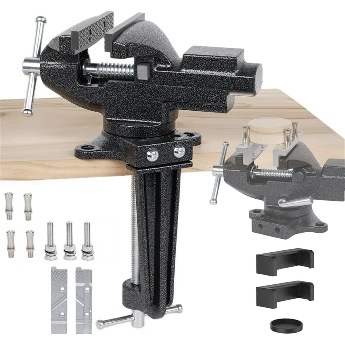 HAPPY EVER Table Vise Jaw Width Bench Vise 360° Rotating Clamp-on Work Vise with Soft Multifunction Jaws for Woodworking DIY