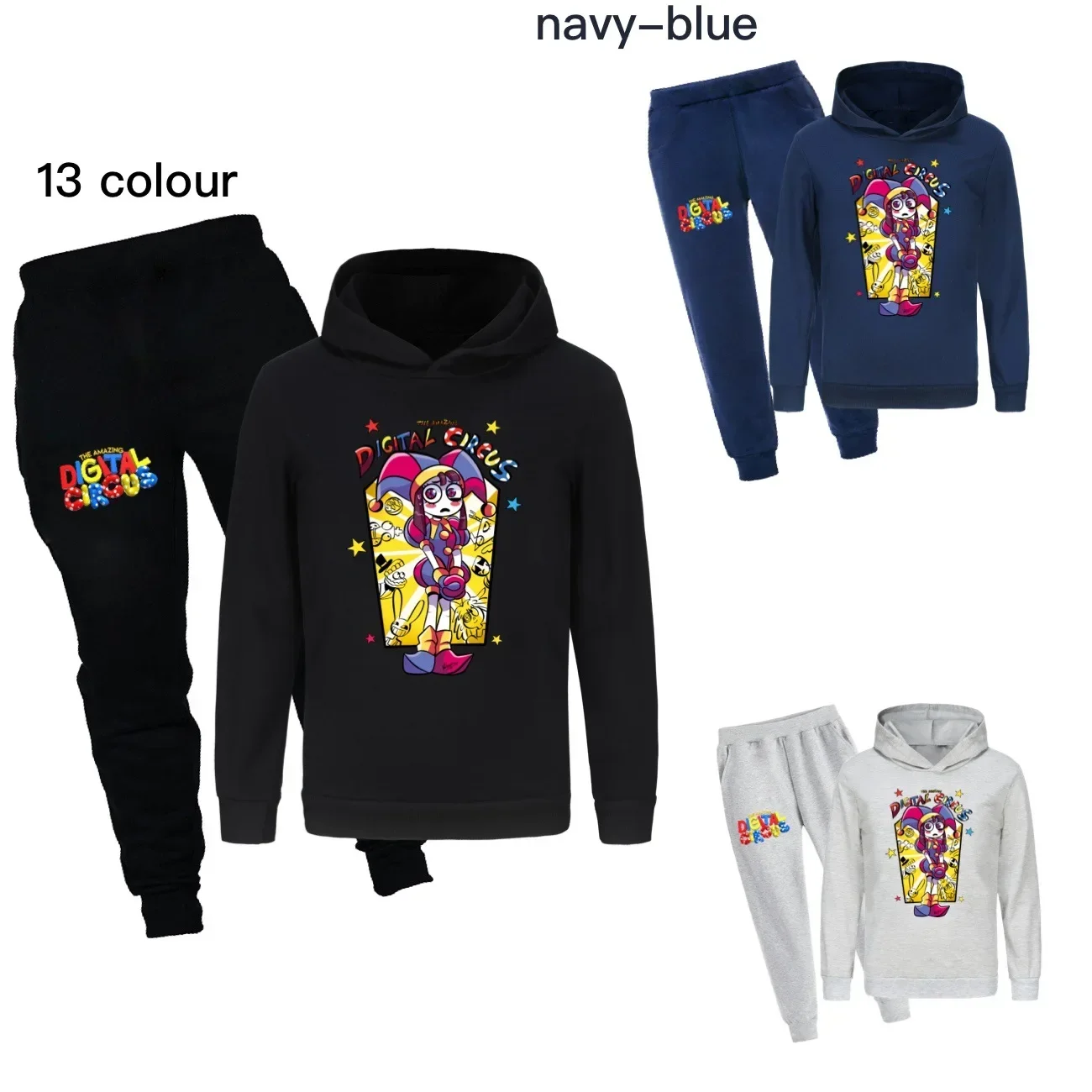 

The Amazing Digital Circus Costume Kids Cartoon Pomni Jax Clothes Baby Girls Hood Sweatshirt+Pants 2pcs Set Boys Casual Traksuit