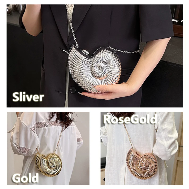 Simple Conch Dinner Bag Women\'s Shoulder Messenger Crossbody Bag Fun Personality Metal Chain Clutch Acrylic Shell Phone Bags Hot