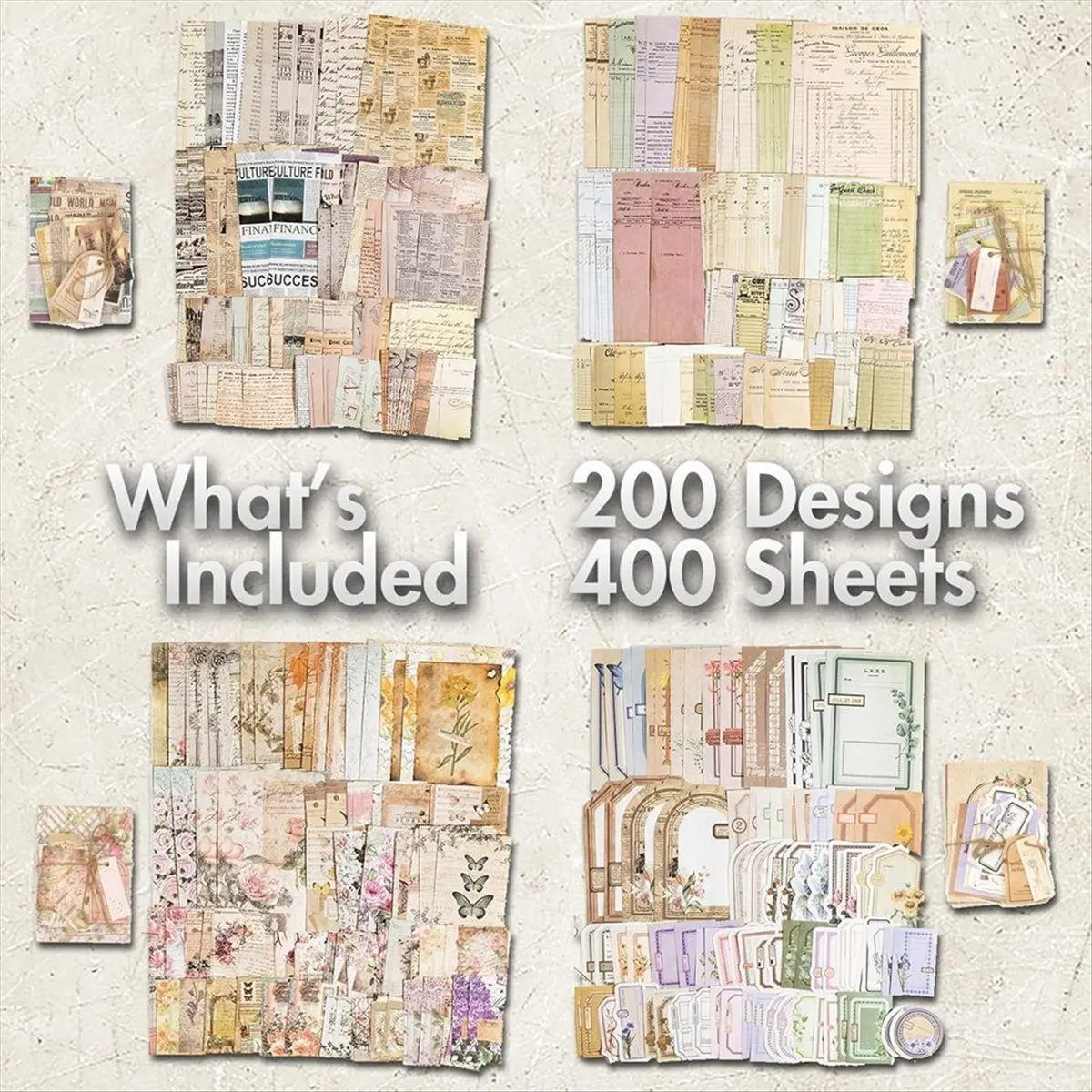 

AABFK Scrapbook Paper, 400 Sheets of Journaling Supplies for Vintage Crafts Planner Junk Journal Supplies