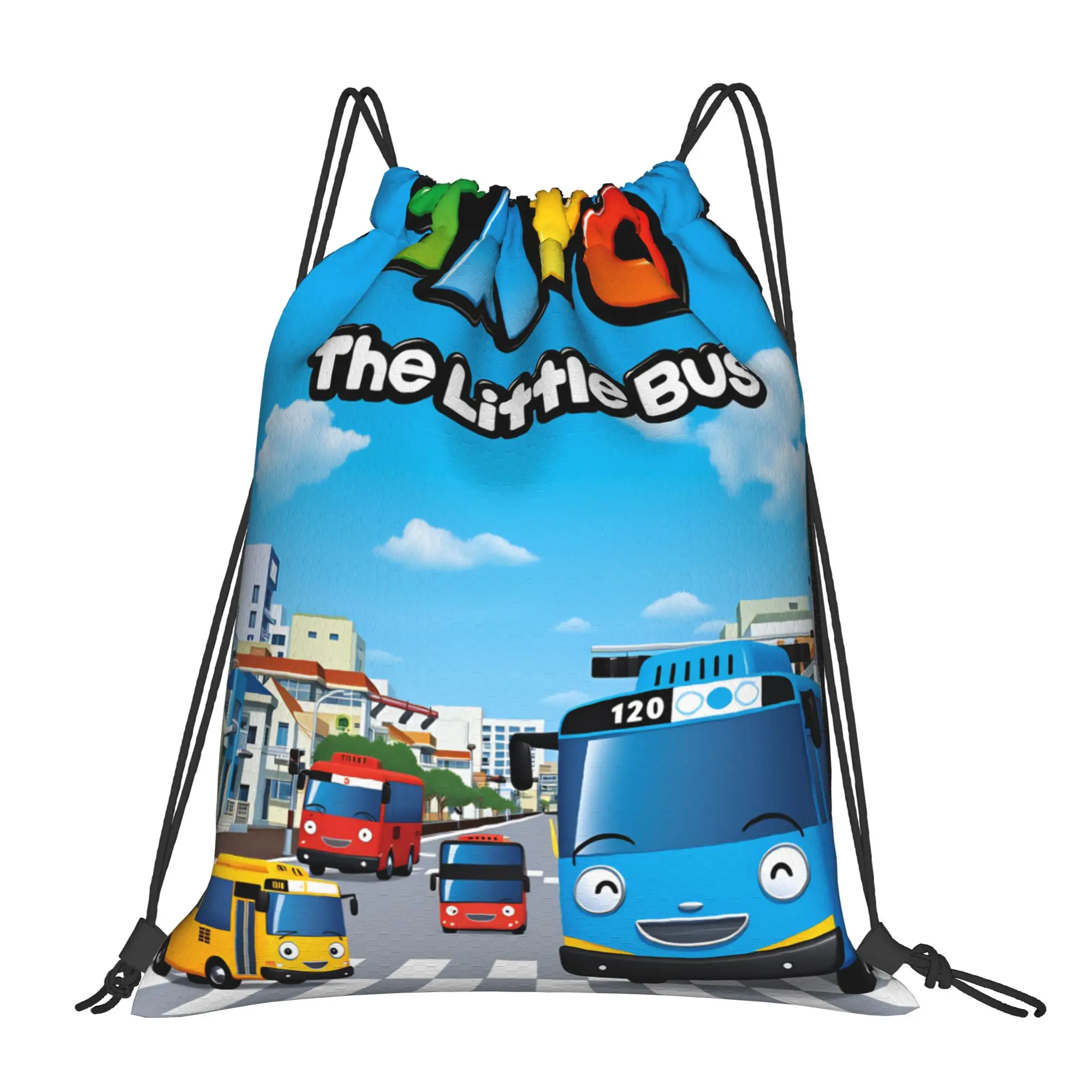Tayo The Little Bus Drawstring Bag  Fashion Large Capacity Sackpack String Bags Women Outdoor Beach Backpack