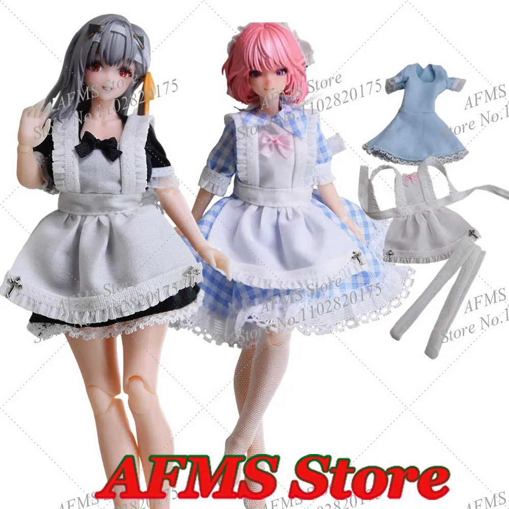 

1/12 Scale Anime Mobile Suit Girl Sweet Maid Outfit Apron Attire Dress With Lace Trim Bow Set Fit 6Inch Action Figure Soldier