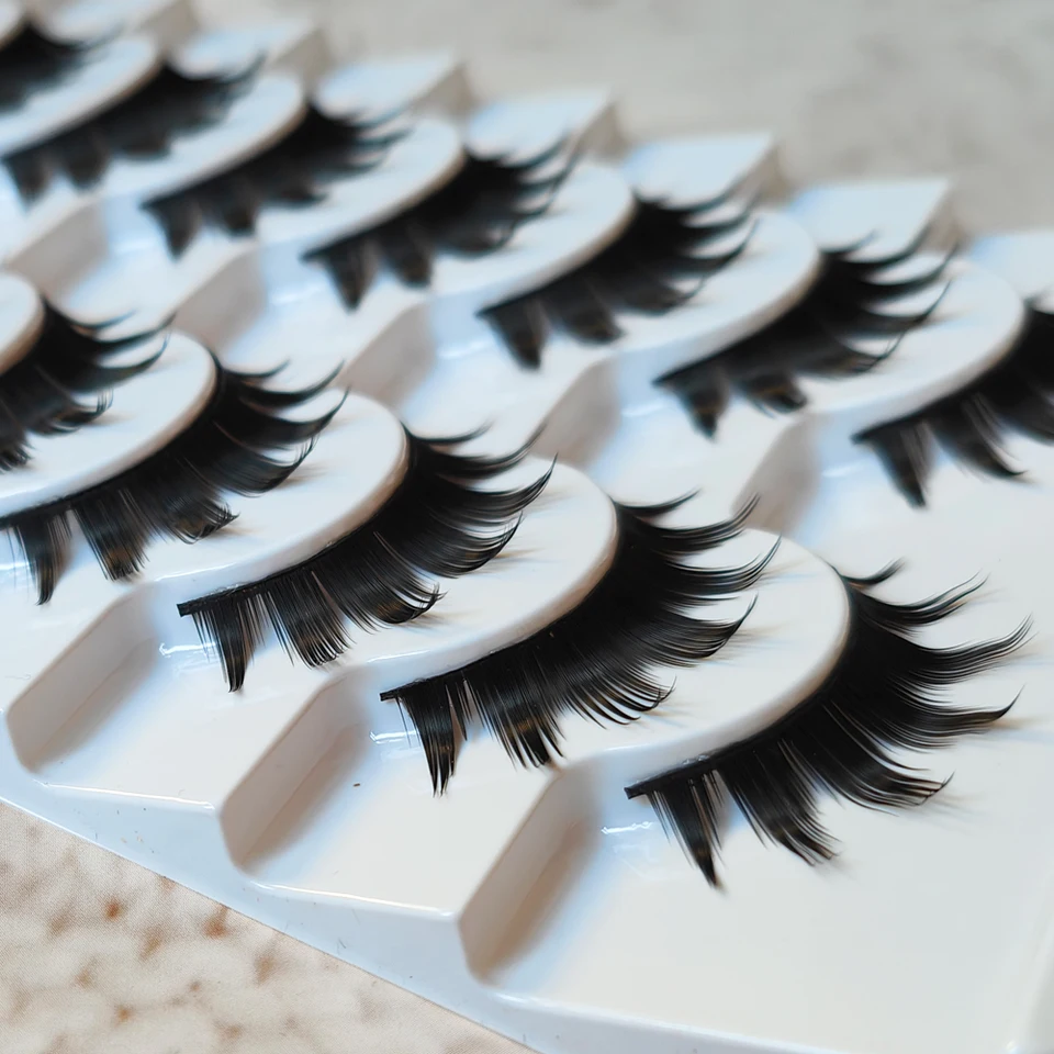 10 Pares de Pestañas Postizas 3D Gruesas Dramáticas Faux Mink Largas Hechas a Mano Cosméticos 5