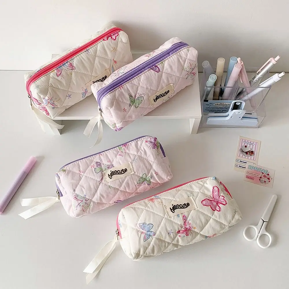 

Cute Quilted Pen Bag Large Capacity Butterfly Printing Pen Pouch Cosmetic Bag Girls Gift