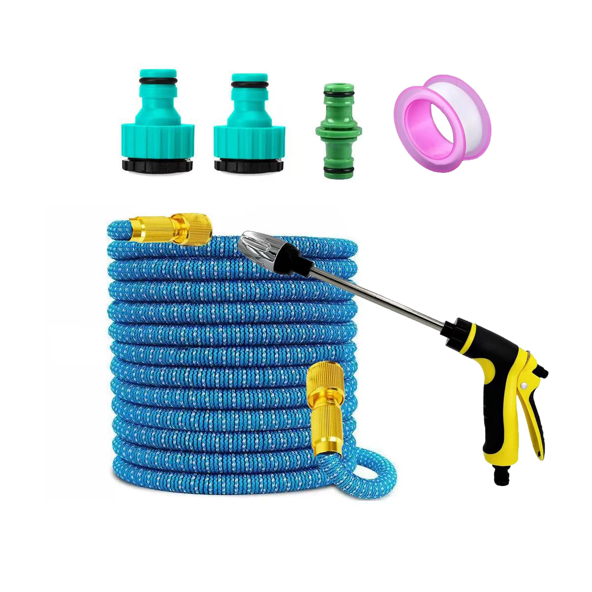Retractable Expandable Garden Water Hose 25FT 50FT 75FT 100FT Blue Flexible Magic Pipe with Brass Fittings Metal Yellow-Black Sp